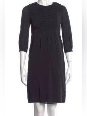 Burberry Purple Silk Front-Pleated Dress, Three-Quarter Sleeve, Size 6